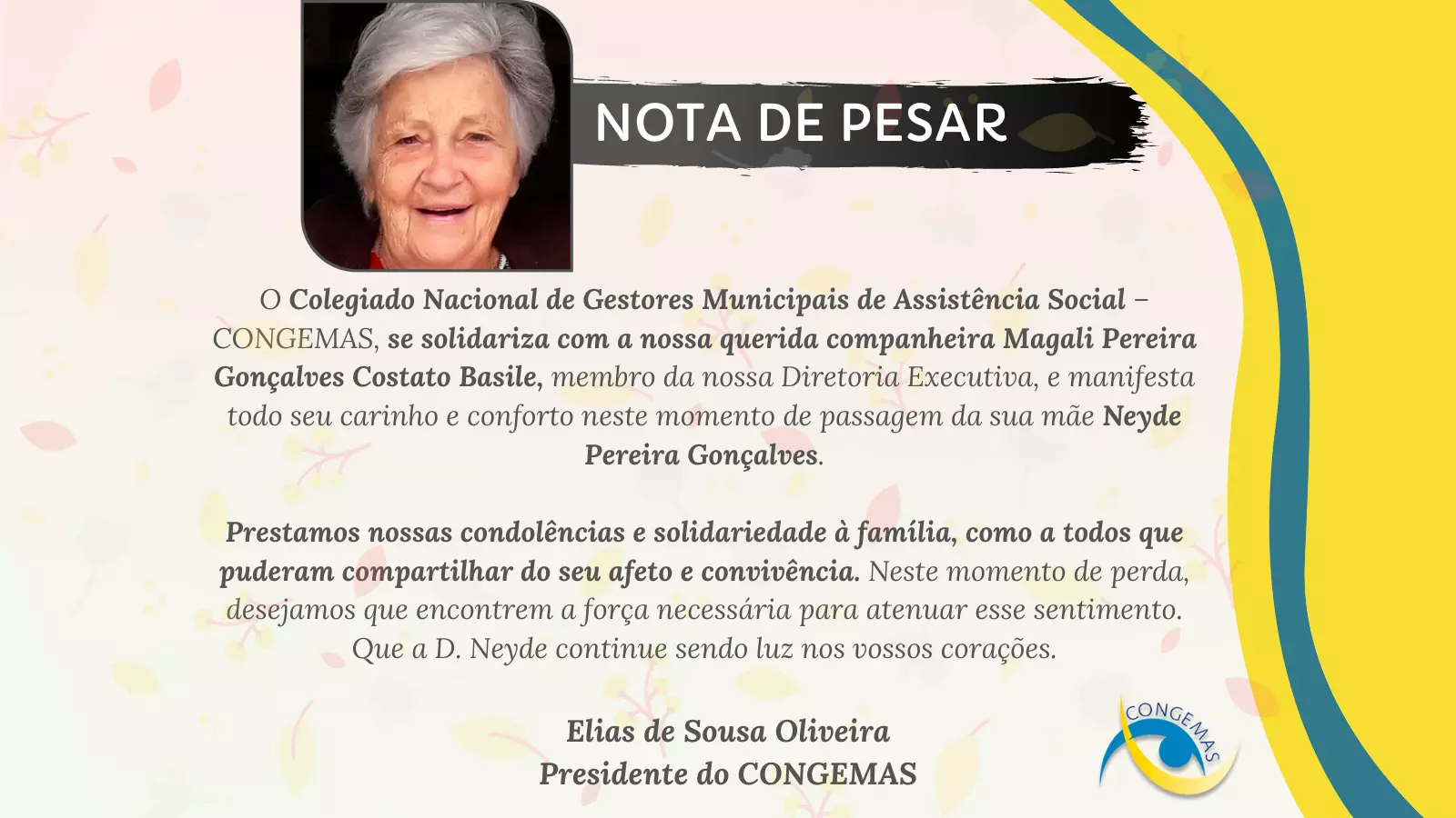 Nota de Pesar / Neyde Pereira Gonçalves